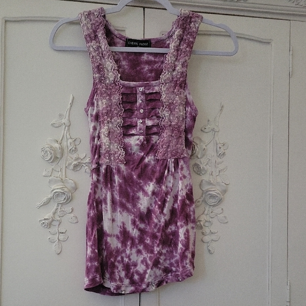 Purple Tie-Dye Tank Top with Lace by Green Apple